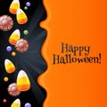 Halloween sweets colorful party background.