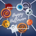 Halloween sweets colorful party background.