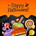 Halloween sweets colorful party background.