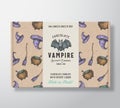 Halloween Sweets Pattern Realistic Cardboard Box with Banner. Abstract Vector Packaging Design or Label. Hand Drawn