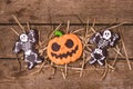 Halloween Sweets Tasty Homemade Halloween Ginger Cookies in Shape of Pumpkin and Dansing Skeletons Autumn Concept