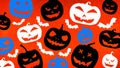 HALLOWEEN symbol background template design -White black blue silhouette of scary carved luminous cartoon pumpkins and bats Royalty Free Stock Photo