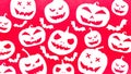 HALLOWEEN symbol background template design -White silhouette of scary carved luminous cartoon pumpkins and bats isolated on red Royalty Free Stock Photo