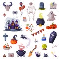 Halloween Symbols Big Set, Holiday Party Design Elements Cartoon Style Vector Illustration Royalty Free Stock Photo