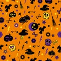 Halloween symbols on orange background. Royalty Free Stock Photo