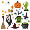 Halloween symbols pumpkin ghost holiday collection vector illustration. Royalty Free Stock Photo