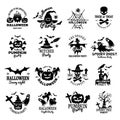 Halloween symbols. Scary logo collection horror badges pumpkin skull and bones ghost vector design template Royalty Free Stock Photo