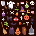 Halloween Night creepy symbols icons vector collection illustration Royalty Free Stock Photo