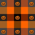 Halloween Tartan plaid. Scottish cage and pumpkins