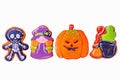 Halloween tasty gingerbread cookies isolated. Sweets in the form of a witch, a skeleton, a pumpkin