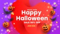 Halloween template set of banners with pumpkins, bats and glitter stars in a flat modern style Royalty Free Stock Photo