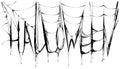 Halloween text and black scary torn web