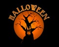 Halloween text spooky tree over orange moon illust Royalty Free Stock Photo