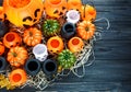 Halloween and thankgiving decoration: pumpkins, lanterns