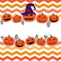 Halloween Theme of cheerful pumpkins on background.