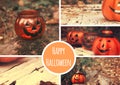 Halloween theme collage with funny pumpkins. Greeting card, party flyer design