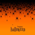 Halloween Theme Many Black Spiders On An Orange Background Text Happy Halloween Creative Design Web Site Banner Poster Template