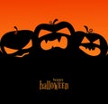 Halloween theme Poster with silhouettes of pumpkins Text of Happy Halloween Vector Royalty Free Stock Photo