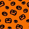 Halloween theme Seamless pattern of dark silhouettes of pumpkins Happy Halloween Vector