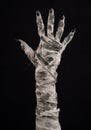 Halloween theme: terrible old mummy hands on a black background