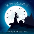 Halloween theme with witch and Moon on sky background Royalty Free Stock Photo