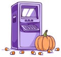 Halloween themed ATM machine illustration with pumpkin and candy corn Royalty Free Stock Photo