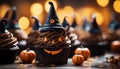 a Halloween-themed cupcake generative AI Royalty Free Stock Photo