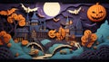 Halloween-Themed Delights for Spooky Celebrations in Papercraft style illustration. Generative AI