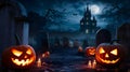 Halloween-themed elements such as pumpkins, a spooky sky Royalty Free Stock Photo