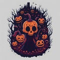 Halloween Themed Pumpkin-Headed Skeleton Illustration Royalty Free Stock Photo