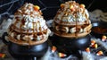 Halloween-Themed Waffle Sundaes in Spooky Cauldrons