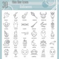 Halloween thin line icon set, horror symbols collection, vector sketches, logo illustrations, creepy signs linear