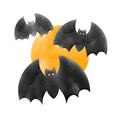 Halloween three black bat and orange moon,water color painting picture