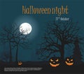 Halloween. Three Scary halloween pumpkin of the night forest background. Royalty Free Stock Photo