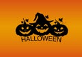 Halloween. Three Silhouette of a pumpkins. Vector. Greeting card Royalty Free Stock Photo