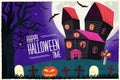 Halloween time background concept in retro style. Vector illustration design