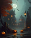 Halloween time, fear, pumpkins and darkness