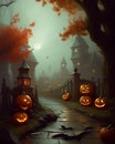 Halloween time, fear, pumpkins and night