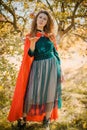 Halloween time, girl in red hood, style for woman`s Royalty Free Stock Photo