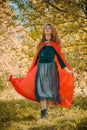 Halloween time, girl in red hood, style for woman`s Royalty Free Stock Photo