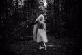 Halloween time, girl in white veil at forest Royalty Free Stock Photo