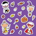 Halloween toddlers and candies sticker set.