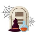 halloween tomb with poison and witch hat Royalty Free Stock Photo