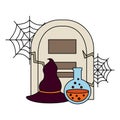 halloween tomb with poison and witch hat Royalty Free Stock Photo