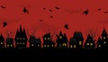 Halloween town. Creepy houses. Seamless border