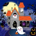 Halloween town, cute haunted house under the moonligh