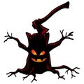 Halloween Tree Axe Stabbed Scary Monster Cartoon Vector Art