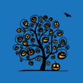 Halloween tree with pumpkins, sketch for your