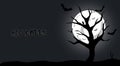 halloween tree silhouette tree and bat silhouette against full moon light Royalty Free Stock Photo