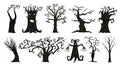 Halloween trees, creepy or scary and frightening branches. fabulous mythical or fantastic monsters. wooden creatures in